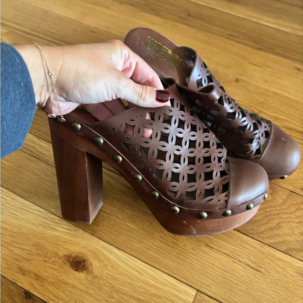 Jeffrey Campbell Brown Cutout Leather Mules